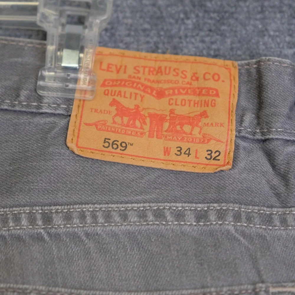 Levis 569 Loose Straight Leg Jeans Mens 34x32 Gray‎ Denim Relaxed Fit Casual